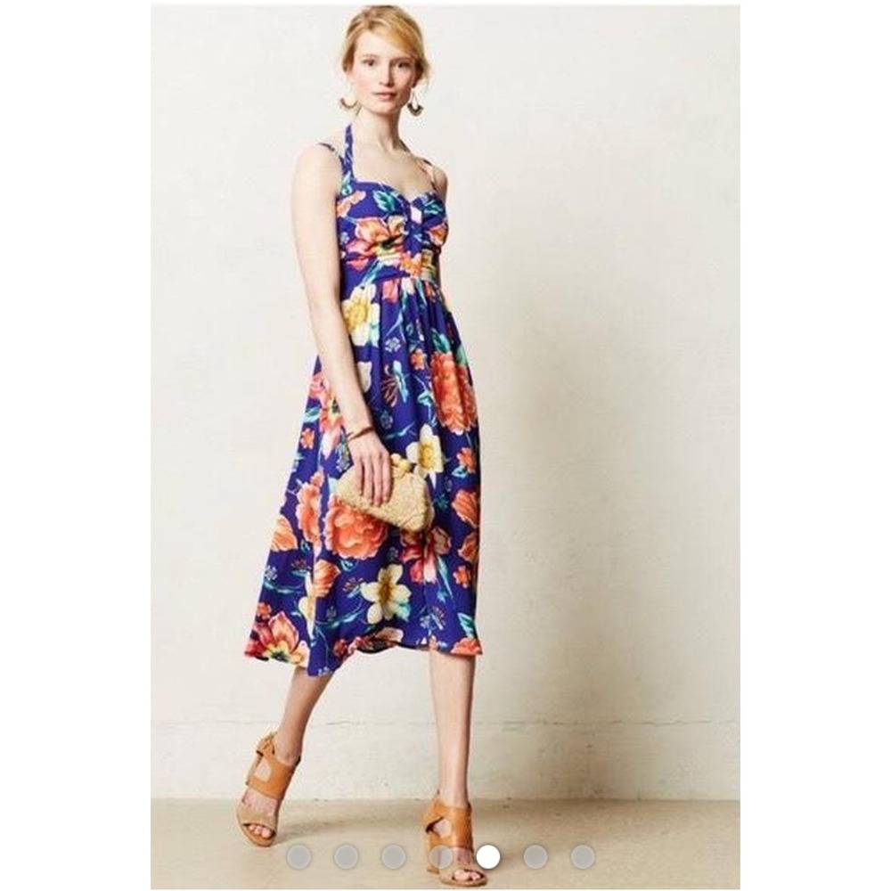 Anthropologie Moulinette Soeurs Annona‎ Blue Floral MidiSize 14